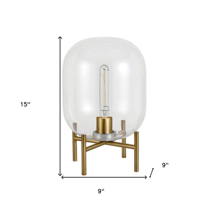 Lampe de table en métal et laiton de 15 po avec abat-jour cylindrique transparent