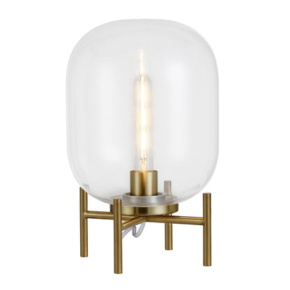 Lampe de table en métal et laiton de 15 po avec abat-jour cylindrique transparent