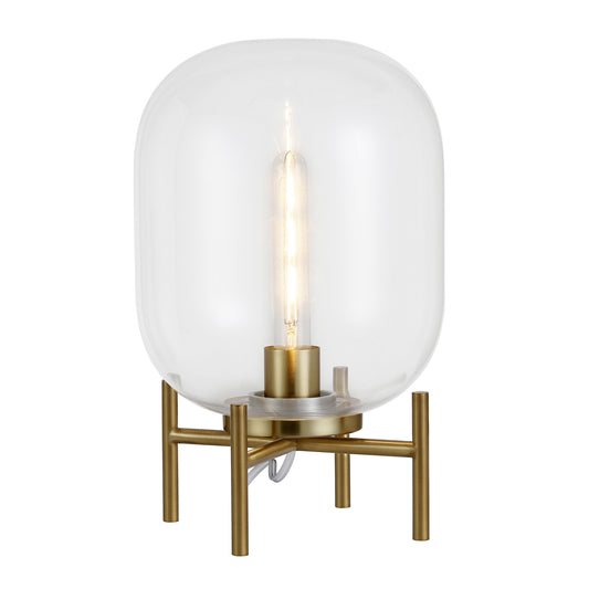 Lampe de table en métal et laiton de 15 po avec abat-jour cylindrique transparent