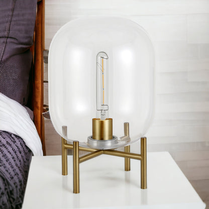 Lampe de table en métal et laiton de 15 po avec abat-jour cylindrique transparent