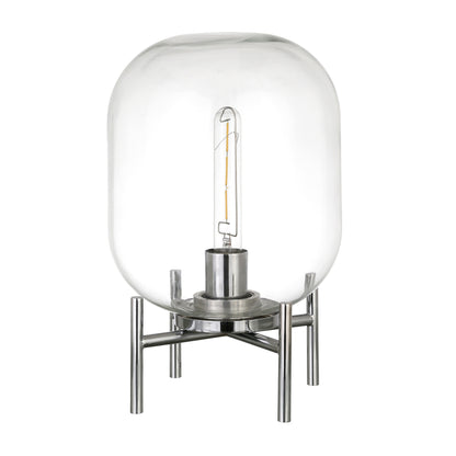 Lampe de table en métal nickelé de 15 po avec abat-jour cylindrique transparent