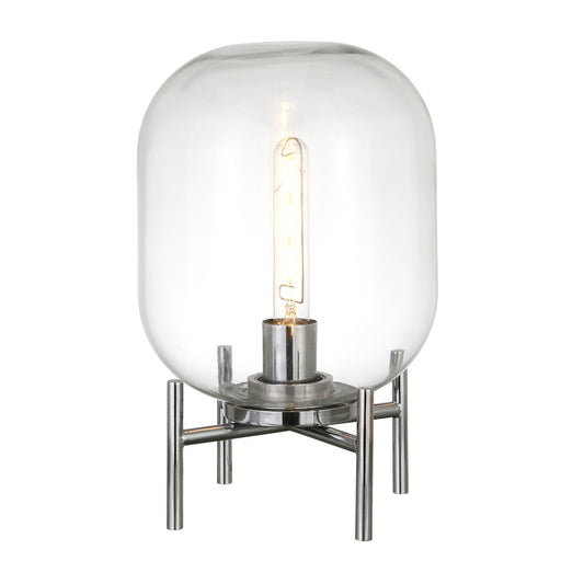 Lampe de table en métal nickelé de 15 po avec abat-jour cylindrique transparent