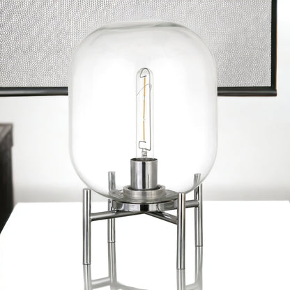 Lampe de table en métal nickelé de 15 po avec abat-jour cylindrique transparent