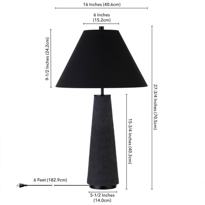 Lampe de table en céramique noire de 28 po avec abat-jour conique noir