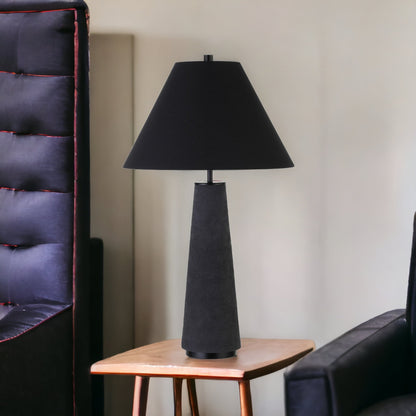 Lampe de table en céramique noire de 28 po avec abat-jour conique noir