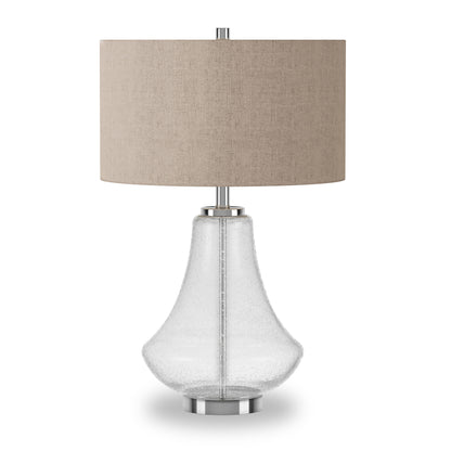 Lampe de table en verre nickelé de 23 po avec abat-jour tambour en lin