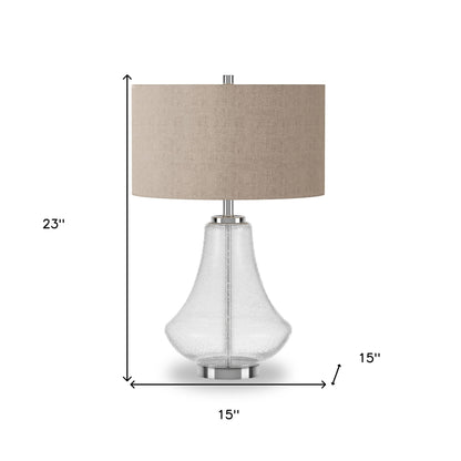 Lampe de table en verre nickelé de 23 po avec abat-jour tambour en lin