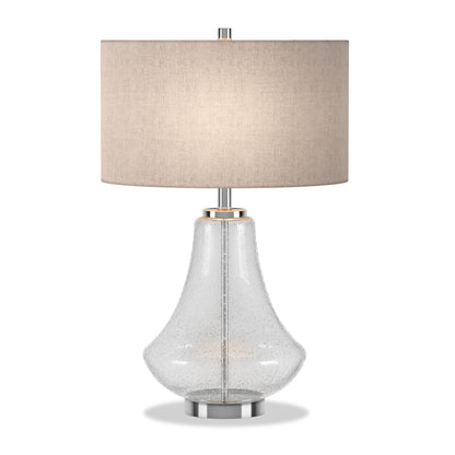 Lampe de table en verre nickelé de 23 po avec abat-jour tambour en lin