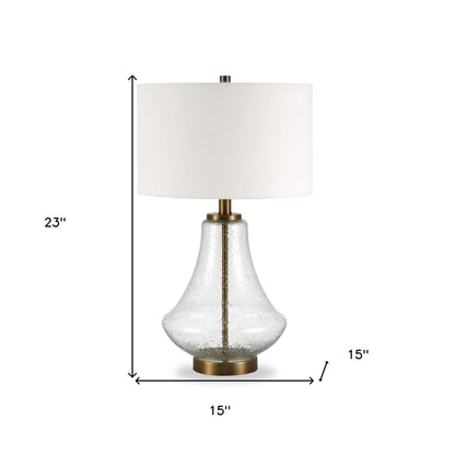 Lampe de table en verre et laiton de 23 po avec abat-jour tambour blanc