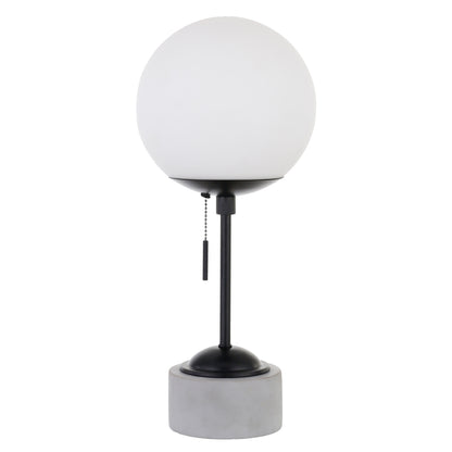 Lampe de table en béton gris et noir de 18 po avec abat-jour en forme de globe blanc