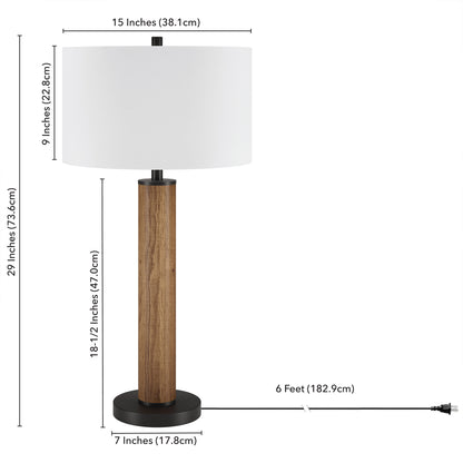 Lampe de table en métal marron et noir de 29 po avec abat-jour tambour blanc