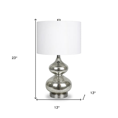 Lampe de table en verre argenté de 23 po avec abat-jour tambour blanc