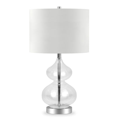 Lampe de table en verre transparent de 23 po avec abat-jour tambour blanc