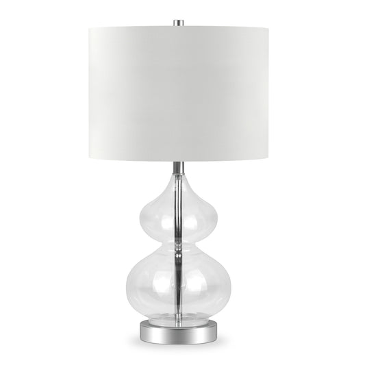 Lampe de table en verre transparent de 23 po avec abat-jour tambour blanc