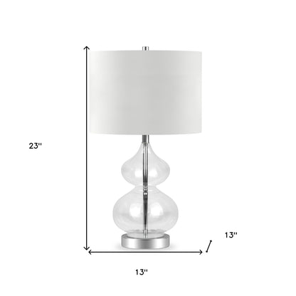 Lampe de table en verre transparent de 23 po avec abat-jour tambour blanc