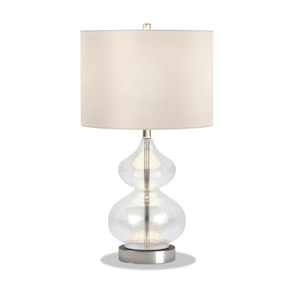 Lampe de table en verre transparent de 23 po avec abat-jour tambour blanc