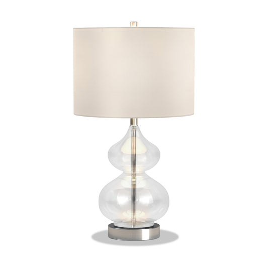 Lampe de table en verre transparent de 23 po avec abat-jour tambour blanc