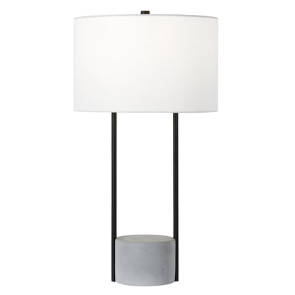 Lampe de table en béton gris et noir de 27 po avec abat-jour tambour blanc