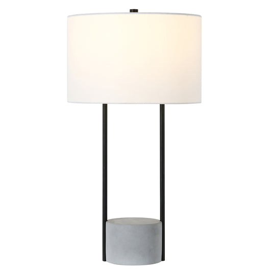 Lampe de table en béton gris et noir de 27 po avec abat-jour tambour blanc