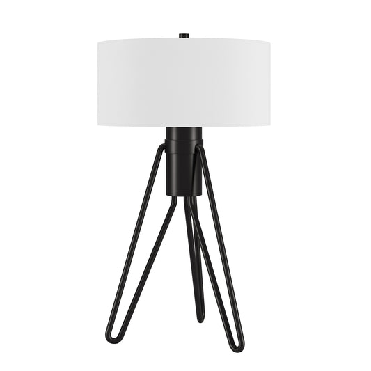 Lampe de table trépied à deux lampes en métal noir de 25 po avec abat-jour tambour blanc