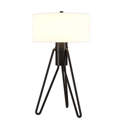 Lampe de table trépied à deux lampes en métal noir de 25 po avec abat-jour tambour blanc