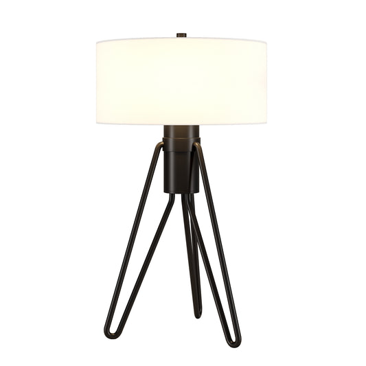 Lampe de table trépied à deux lampes en métal noir de 25 po avec abat-jour tambour blanc