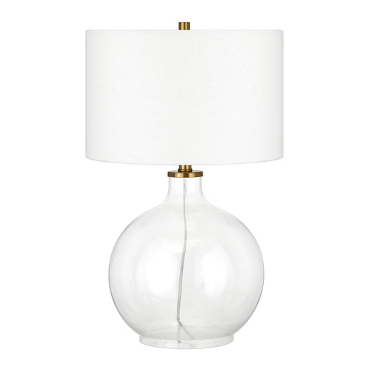 24" Clear Glass Table Lamp With White Drum Shade