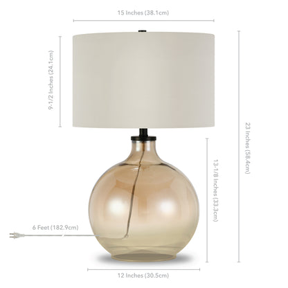 24" Gold Glass Globe Table Lamp With White Drum Shade