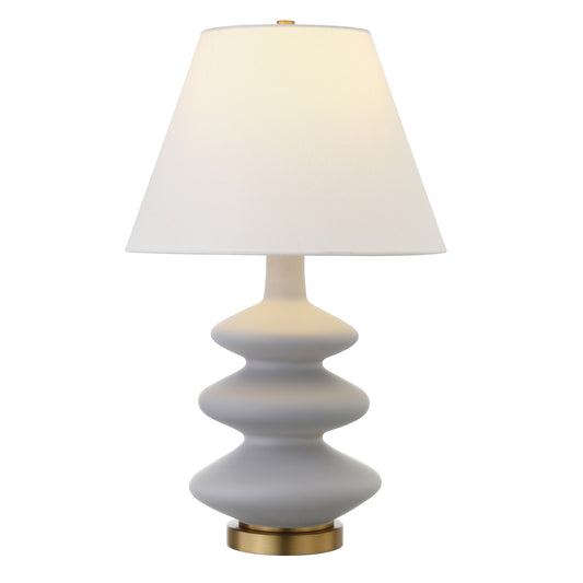 26" Gray and Gold Glass Gourd Table Lamp With White Empire Shade