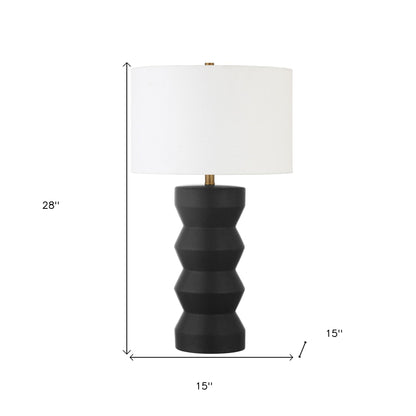 28" Black Ceramic Table Lamp With White Drum Shade