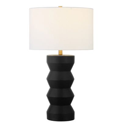 28" Black Ceramic Table Lamp With White Drum Shade