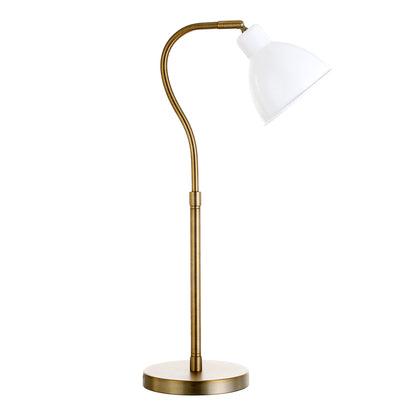 Lampe de table arquée en métal et laiton de 25 po avec abat-jour en forme de dôme blanc