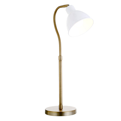 Lampe de table arquée en métal et laiton de 25 po avec abat-jour en forme de dôme blanc