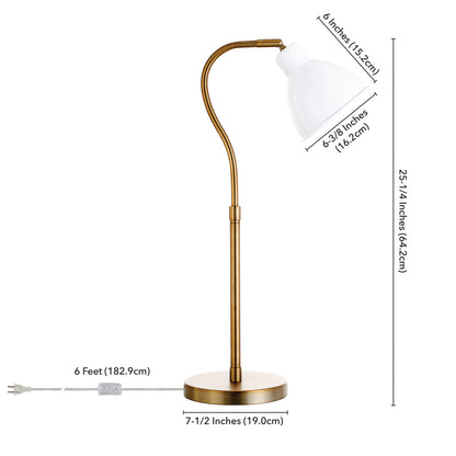 Lampe de table arquée en métal et laiton de 25 po avec abat-jour en forme de dôme blanc