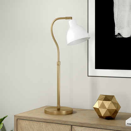 Lampe de table arquée en métal et laiton de 25 po avec abat-jour en forme de dôme blanc