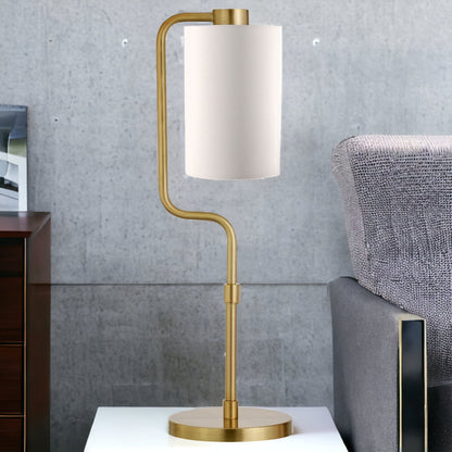 24" Brass Metal Table Lamp With White Cylinder Shade