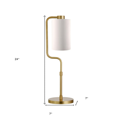 24" Brass Metal Table Lamp With White Cylinder Shade