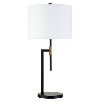 Lampe de table en métal noir et doré de 25 po avec abat-jour tambour blanc