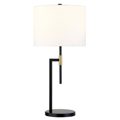 Lampe de table en métal noir et doré de 25 po avec abat-jour tambour blanc