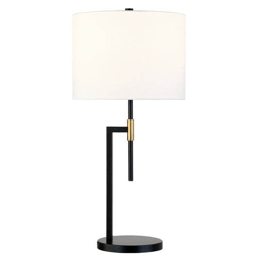 25" Black and Gold Metal Table Lamp With White Drum Shade