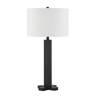 Lampe de table en métal noir de 27 po avec abat-jour tambour blanc