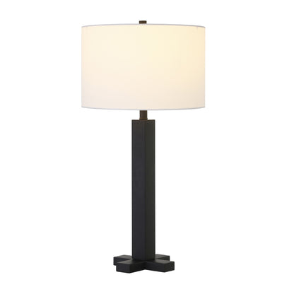 Lampe de table en métal noir de 27 po avec abat-jour tambour blanc