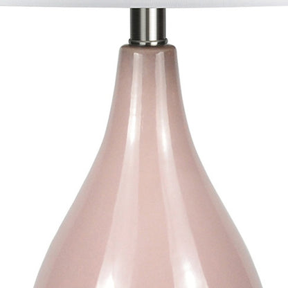 Lampe de table cylindrique en porcelaine rose poudré de 28 po avec abat-jour tambour blanc