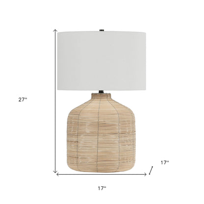 Lampe de table en rotin naturel de 27 po avec abat-jour tambour blanc