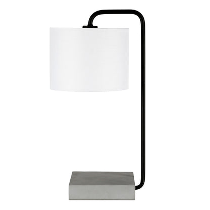 Lampe de table arquée en béton noir et gris de 22 po avec abat-jour tambour blanc