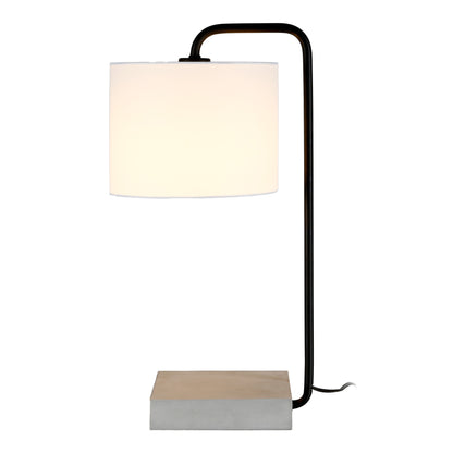 Lampe de table arquée en béton noir et gris de 22 po avec abat-jour tambour blanc