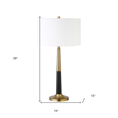 Lampe de table en métal noir et doré de 29 po avec abat-jour tambour blanc