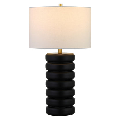 25" Black Ceramic Table Lamp With White Drum Shade