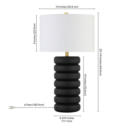 25" Black Ceramic Table Lamp With White Drum Shade