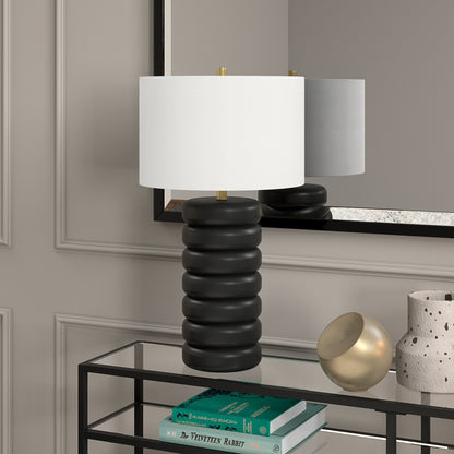 25" Black Ceramic Table Lamp With White Drum Shade